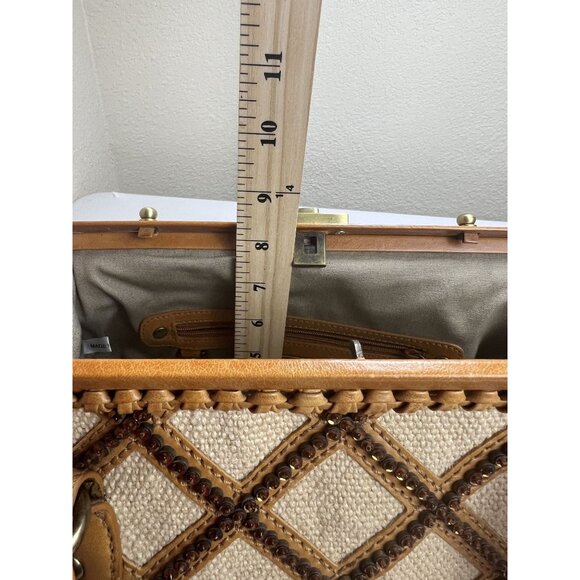 VTG Isabella Fiore Starry Safari Wanda Beaded Satchel Handbag Leather Canvas - Picture 7 of 13